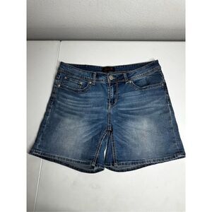 Seven7 Denim Shorts Womens High Rise Size 12 Bermuda Shorts Dark Wash